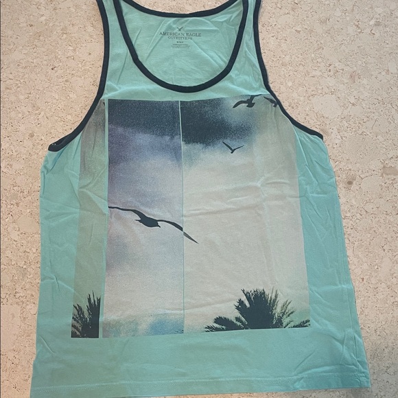 American Eagle Outfitters Men's Teal Graphic Tank Top - Picture 1 of 2